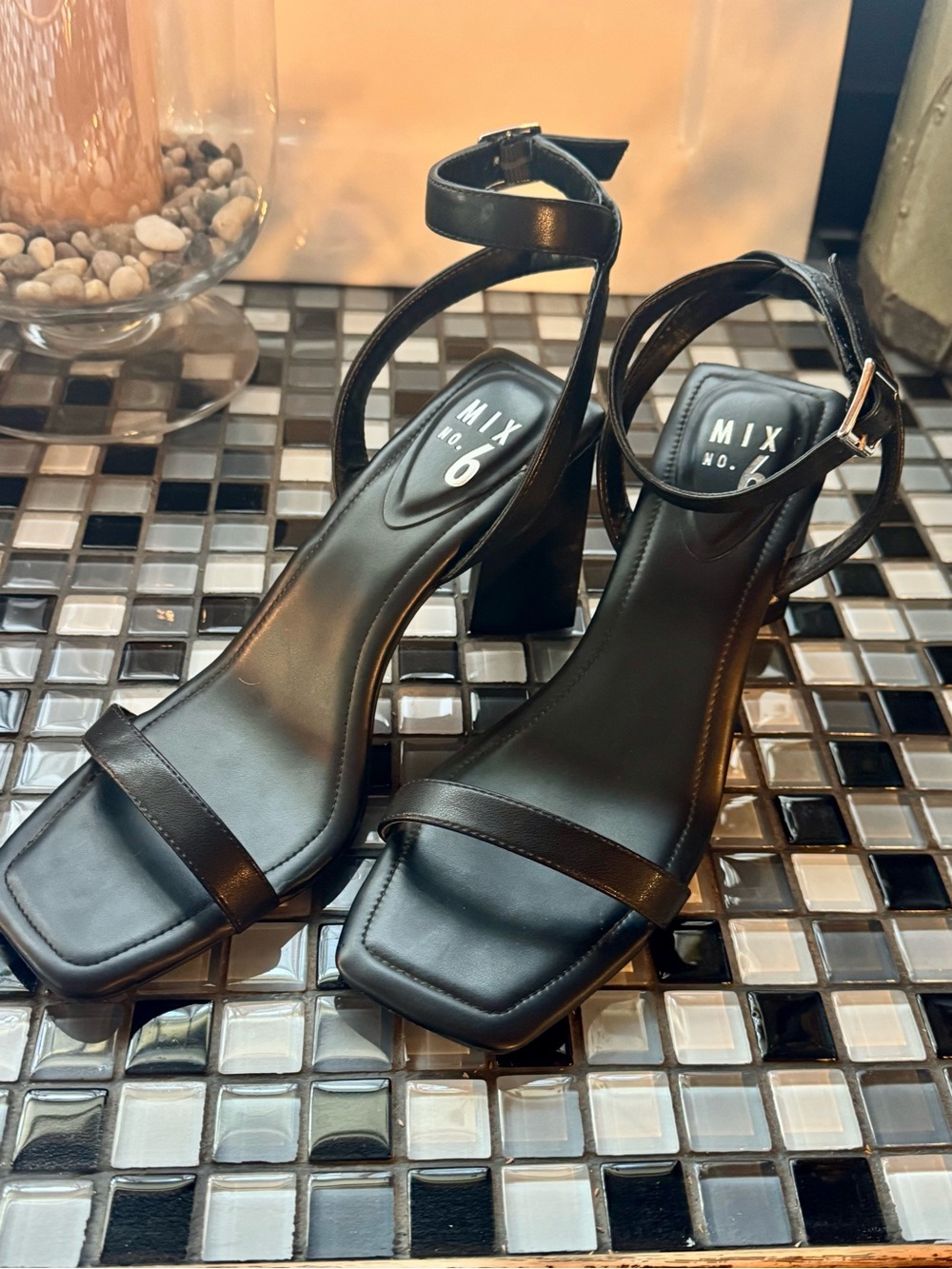 Mix No. 6 Black Strappy Block Heel Sandals